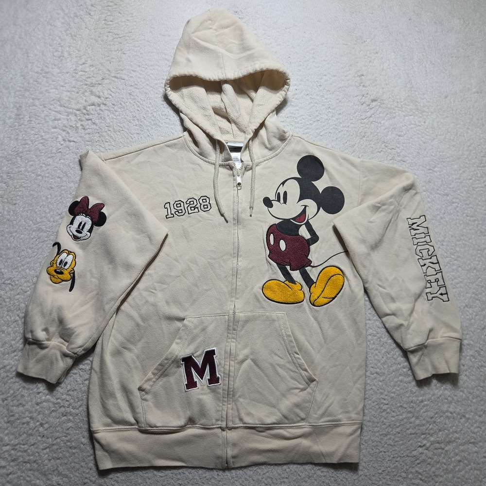 Disney Jacket Mickey and Friends Embroidery Full Zip hooded Beige Medium